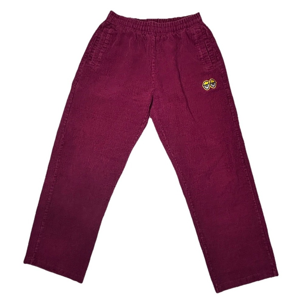 Krooked Kords Burgundy Corduroy Skate Pants Medium Elastic Waist Comfort